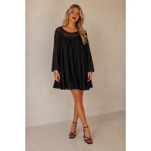 NWT Umgee Black Crocheted Top Boho Tunic Dress Size M